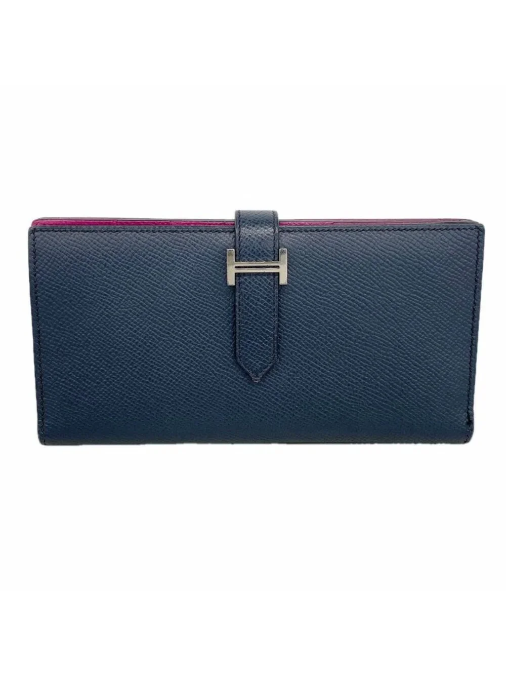 Hermes Wallet Bearn Soufflet Verso Veau Epsom Blue Indigo Rose Purple Silver